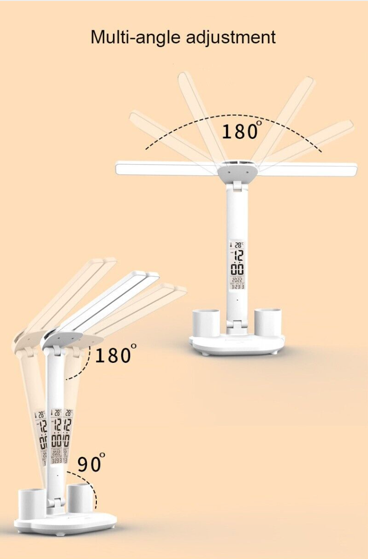 LED Desk Lamp With Built in Clock and Pencil Holder