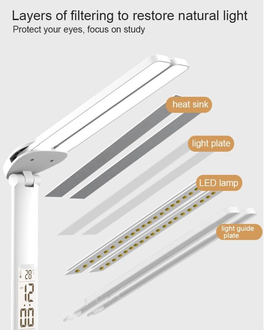 LED Desk Lamp With Built in Clock and Pencil Holder