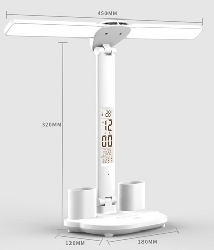 LED Desk Lamp With Built in Clock and Pencil Holder